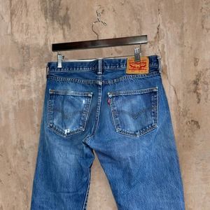 Levis Jeans 501 Regular Straight Fit Dark Wash Denim Button Fly Red Tab